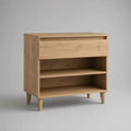 Schuhschrank aus Holz mit Schublade und 2 offenen Fächern, Naturbraun, 80 x 35 x 90 cm