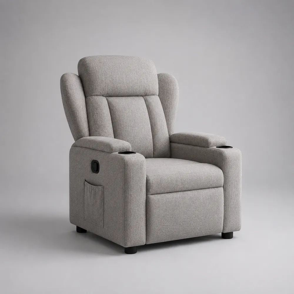 Relaxsessel mit manueller Verstellung, Polyesterbezug, Hellgrau/Schwarz, 91 x 95 x 105 cm
