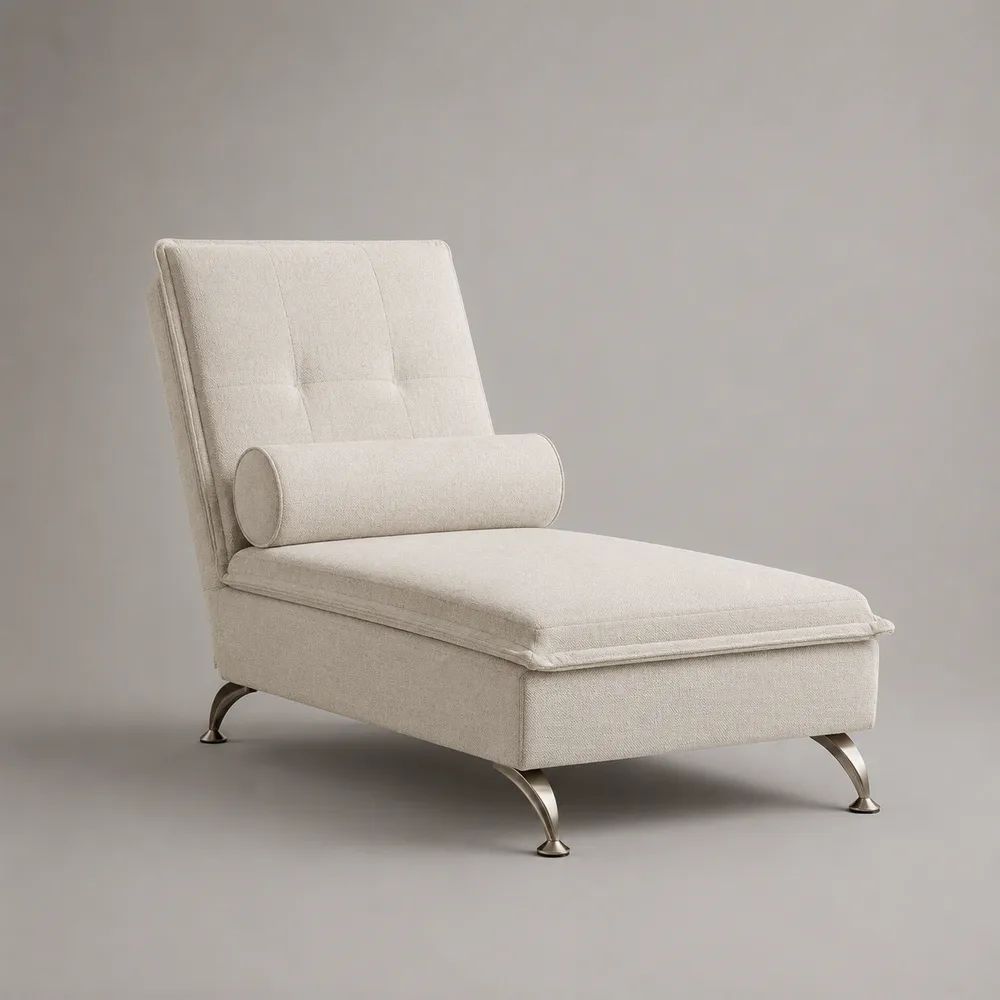 Relaxsessel-Chaiselongue mit Nackenrolle, Polyesterbezug und Edelstahlfüßen, Cremeweiß, 150 × 75 × 90 cm