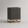 Rechteckiger Nachttisch aus MDF mit Eschenfurnier und Stahlgestell, Schwarz/Gold, 45 × 40 × 60 cm