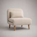 Loungesessel aus Polyester-Bouclé mit Massivholzbeinen und Rückenkissen, Cremeweiß/Naturbraun, 73 x 77 x 78 cm