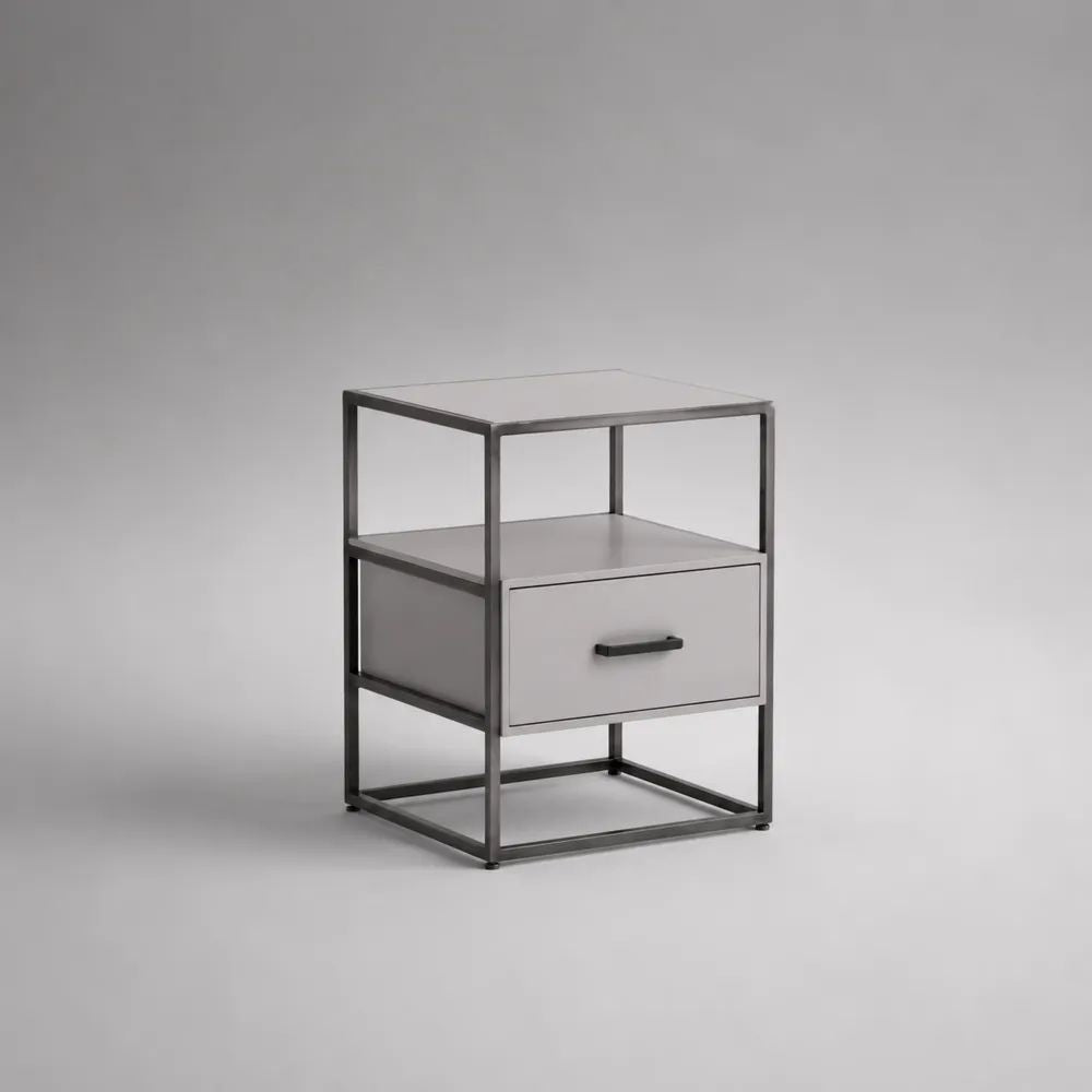Nachttisch aus Stahl mit Schublade und offenem Ablagefach, Grau/Schwarz, 45 × 40 × 60 cm