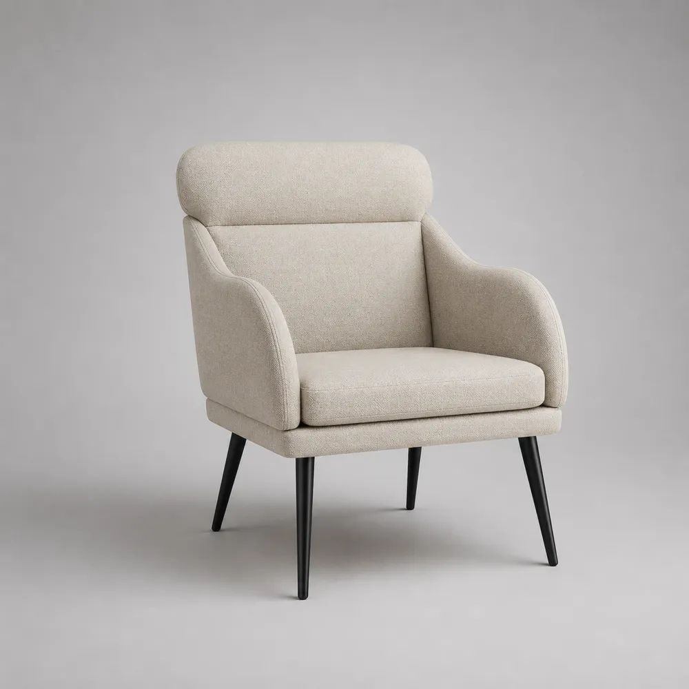 Wohnzimmersessel mit Armlehnen, Bouclé-Bezug und Metallbeinen, Beige/Schwarz, 75 × 79 × 96 cm
