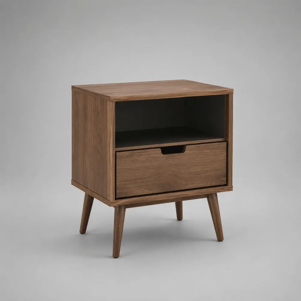 Nachttisch mit Schublade und offenem Ablagefach, MDF mit Walnussfurnier, Walnussbraun, 50 × 40 × 60 cm