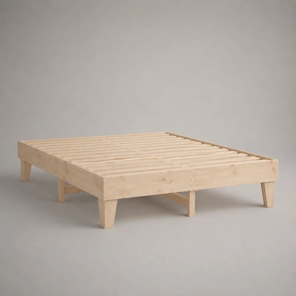 Doppelbett-Bettgestell aus massivem Kiefernholz mit Lattenrost, 160 × 200 cm, Natur
