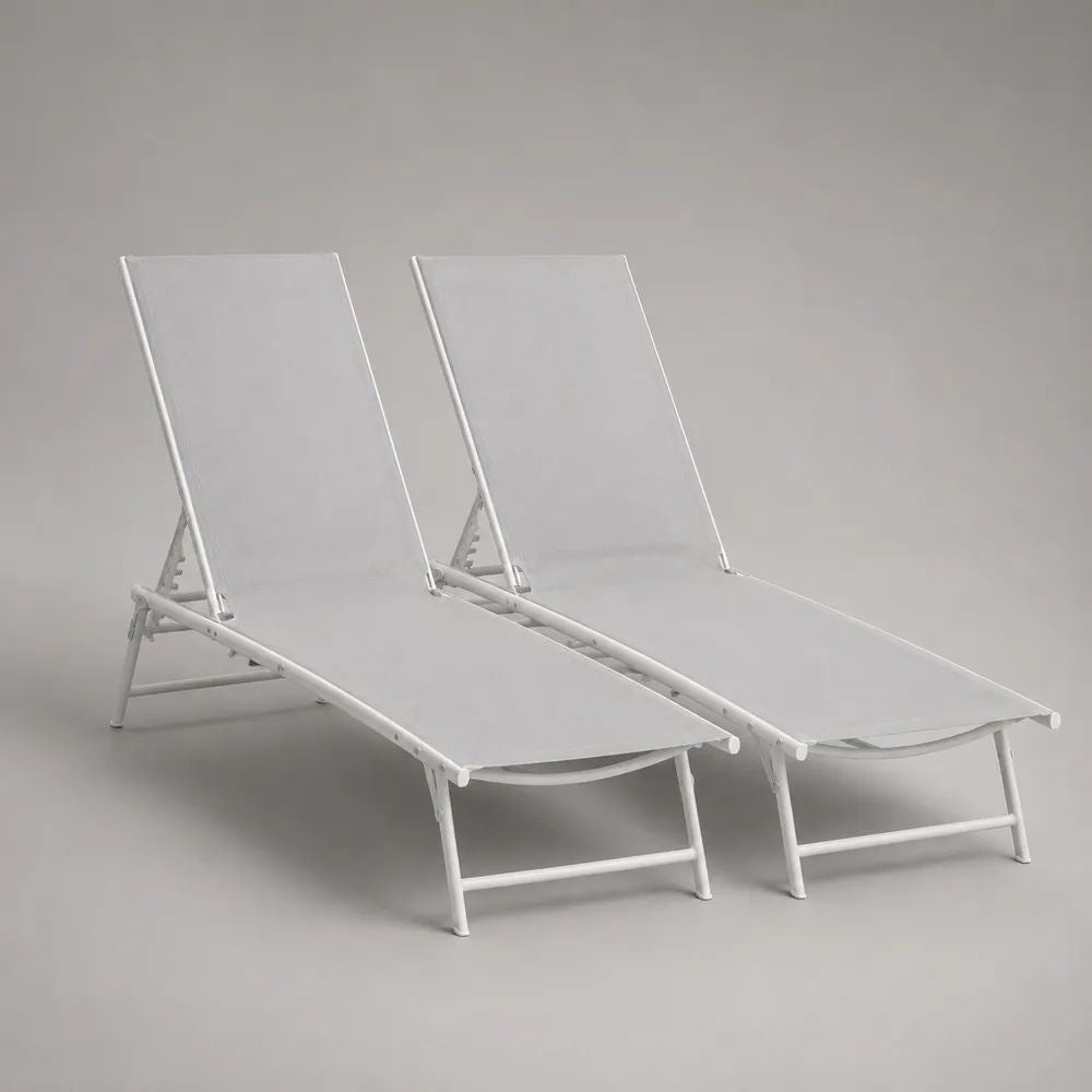 Gartenliegen 2er-Set, verstellbar, Stahlrohr und PVC-beschichtetes Polyestergewebe, Weiß, je 190 × 59 × 95 cm