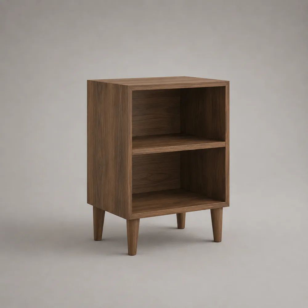 Rechteckiger Nachttisch aus MDF mit Walnussfurnier, 2 offene Fächer, Nussbaumbraun, 45 × 35 × 60 cm