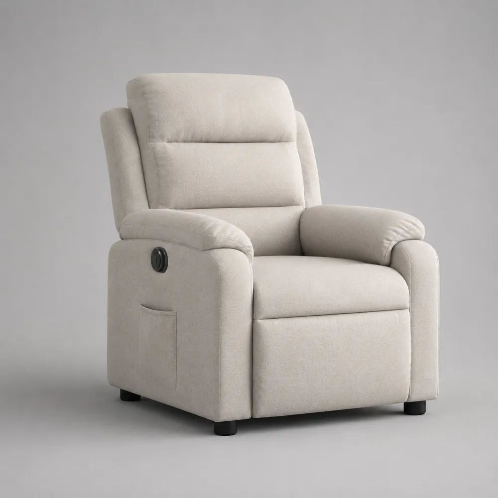 Relaxsessel mit manueller Liegefunktion, Polyesterbezug, Cremeweiß, 78 × 93 × 102 cm