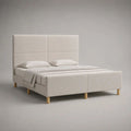 Polsterbett Doppelbett mit Polyester-Bouclé-Bezug, hohem Kopfteil und Lattenrost, Creme, 160 x 200 cm