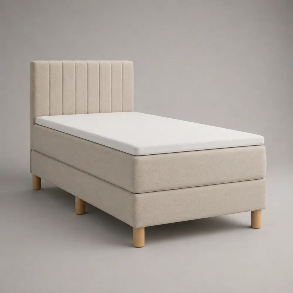 Boxspringbett-Komplettset mit Taschenfederkernmatratze und Topper, Stoffbezug, Beige, Liegefläche 90 × 200 cm