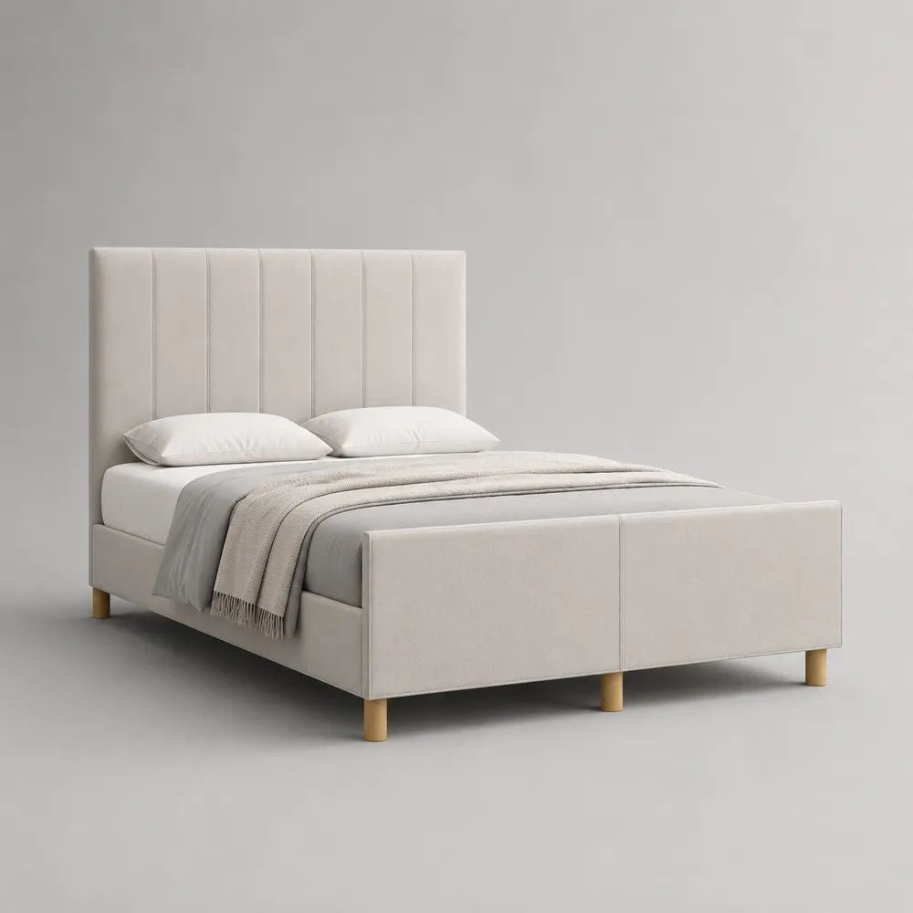 Polsterbett Doppelbett mit Holz-Lattenrost, Creme/Natur, Liegefläche 160 x 200 cm, Gesamtmaß 171 x 218 x 120 cm