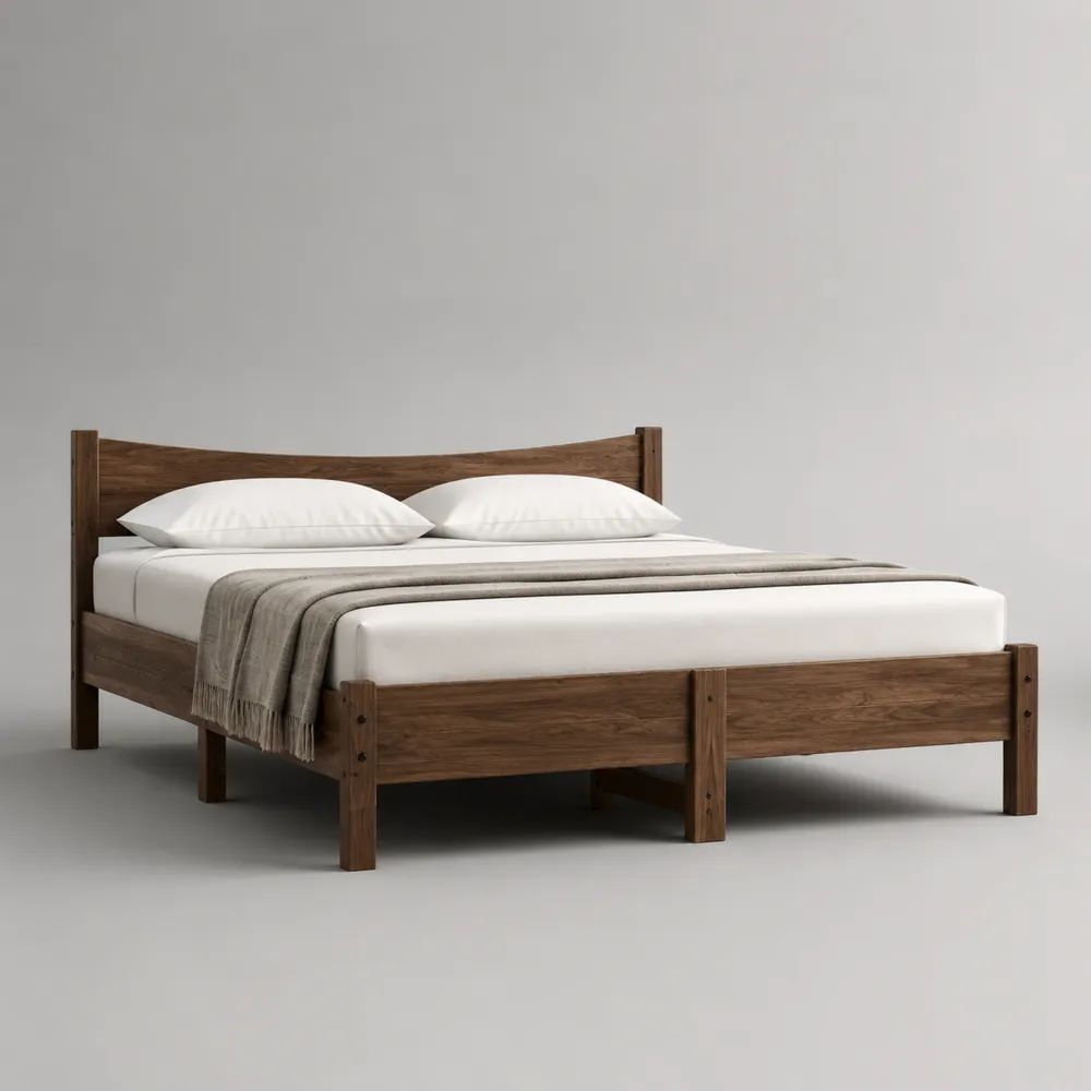 Doppelbett-Bettgestell aus massivem Kiefernholz, Nussbraun, Liegefläche 180 × 200 cm