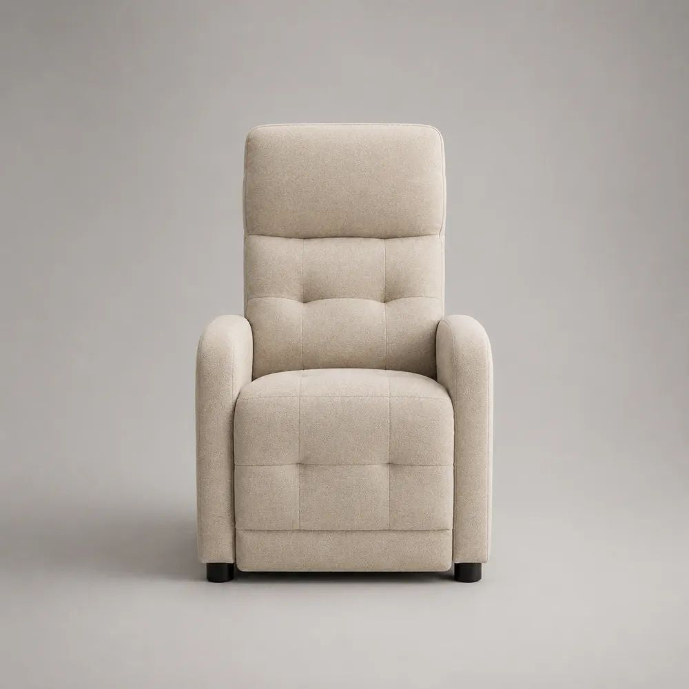 Beiger Relaxsessel mit verstellbarer Rückenlehne und Fußstütze aus Polyester-Mikrofaser, 73 × 91 × 104 cm