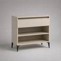 Schuhschrank aus melaminbeschichteter Spanplatte mit Schublade und 2 offenen Ablagefächern, Beige/Schwarz, 80 x 35 x 95 cm