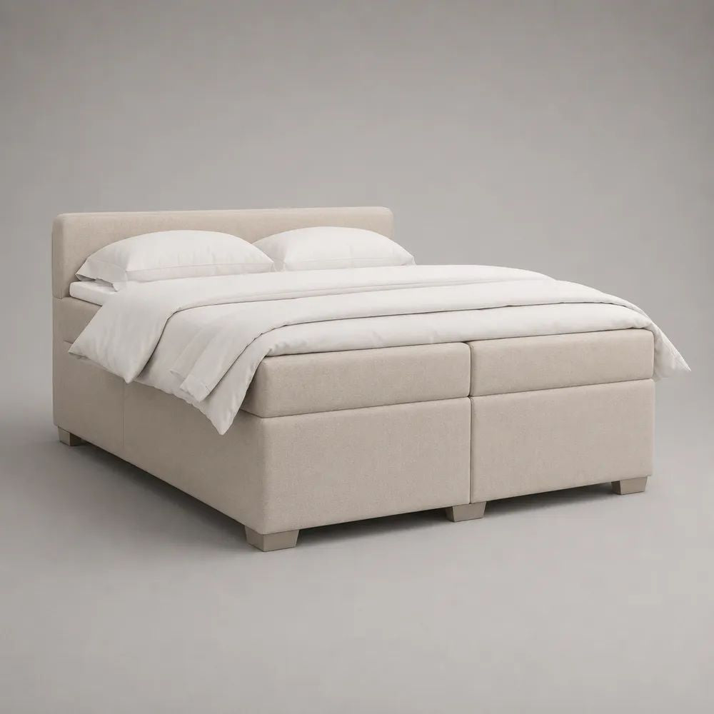 Boxspringbett-Set mit 2 Taschenfederkernmatratzen und Polyesterbezug, Beige/Natur, Liegefläche 180 x 200 cm
