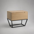 Nachttisch mit Schublade aus MDF mit Eichenfurnier und Stahlgestell, Natur/Schwarz, 55 × 40 × 55 cm