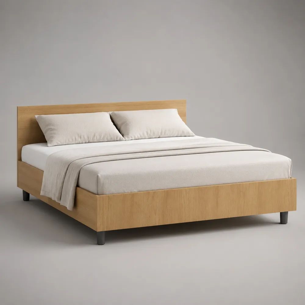 Doppelbett-Bettgestell aus Spanplatte mit Eiche-Dekor, Liegefläche 160 × 200 cm, Natur/Schwarz
