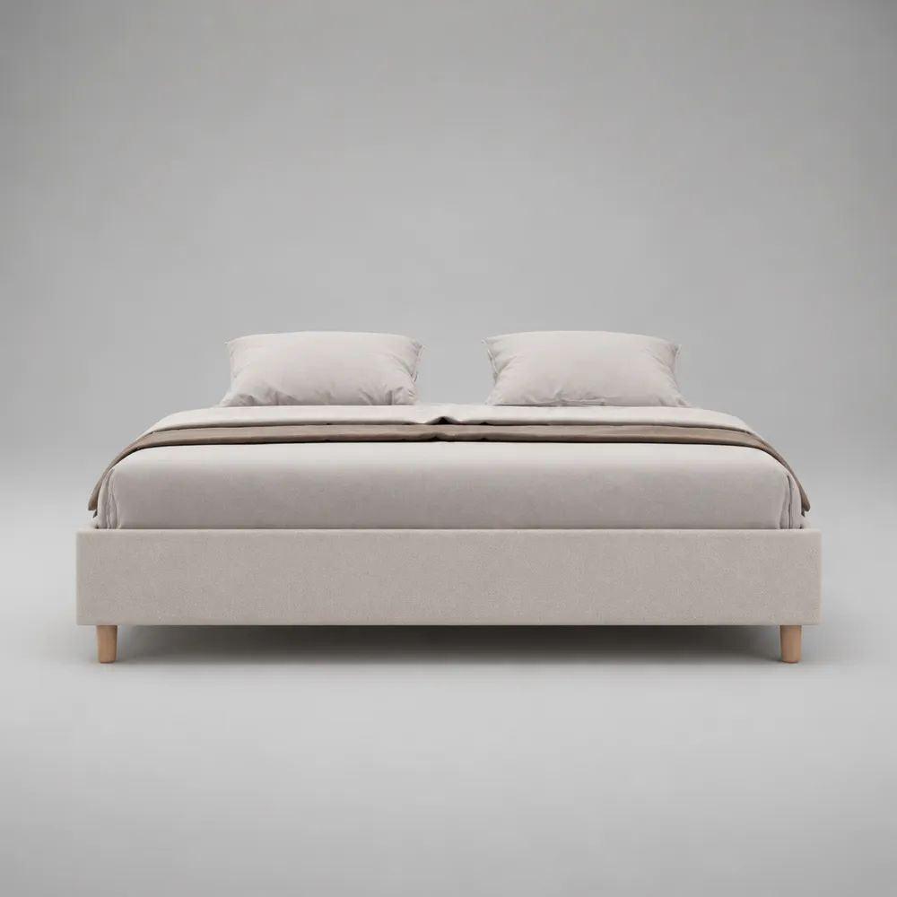 Polsterbett ohne Kopfteil, Liegefläche 160 x 200 cm, Polyester und Massivholz, Beige