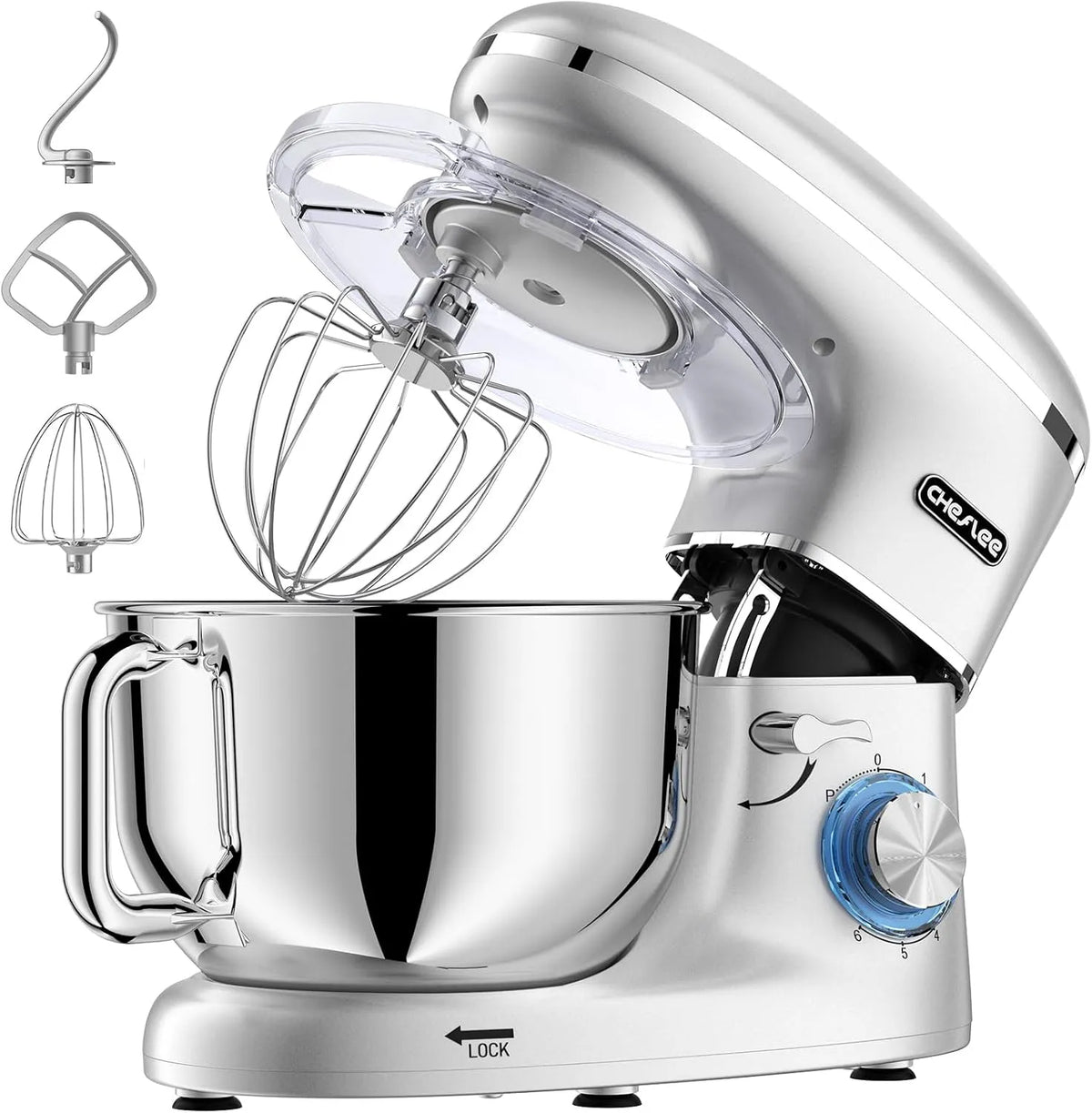 Küchenmaschine CHeflee, Teigmaschine 2000W Knetmaschine, Mit 6.2L EdelstahlschüSsel,6 Geschwindigkeit Reduzierte GeräUsche, Mit RüHrbesen, RüHrhaken