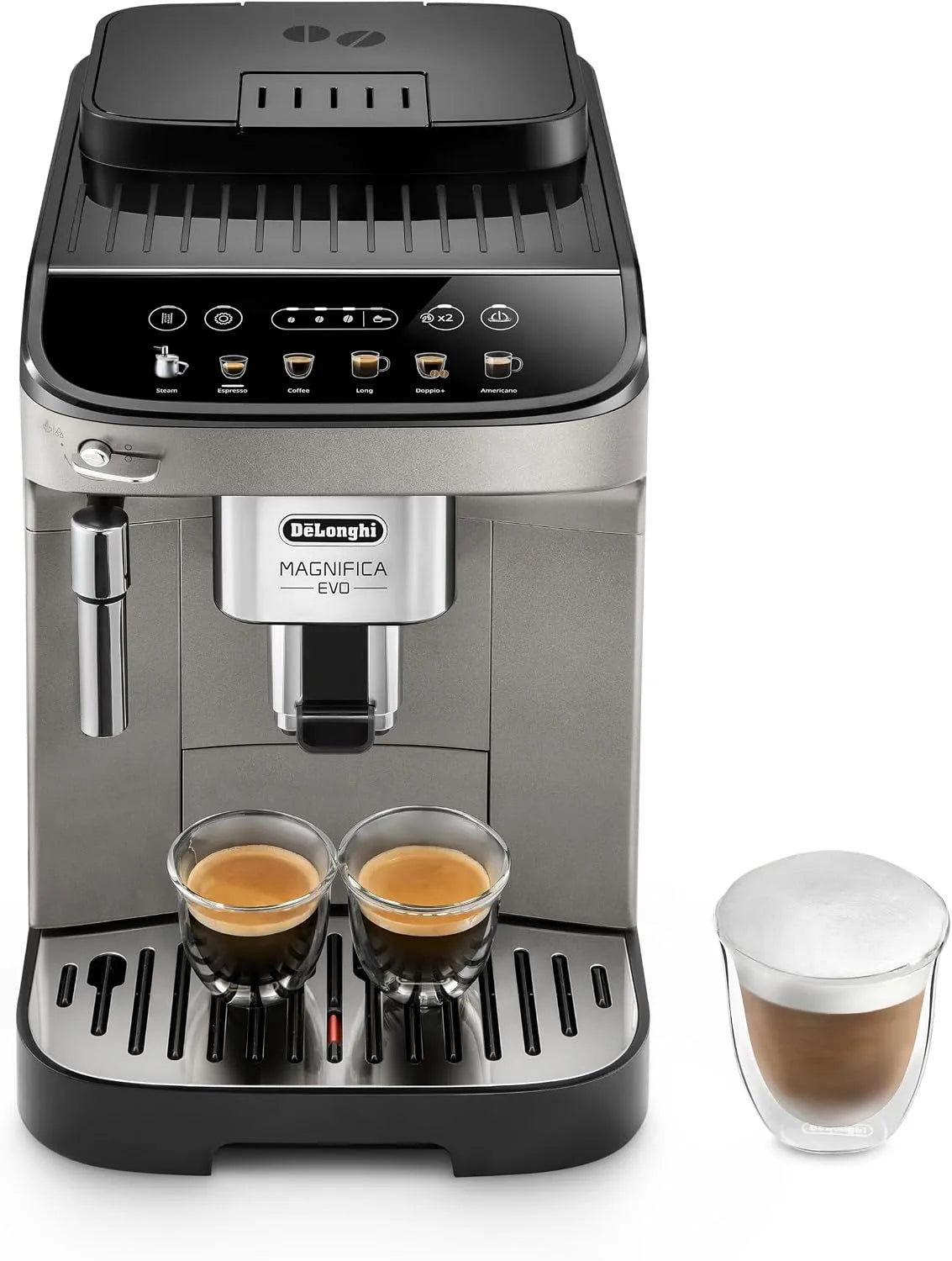 De'Longhi Kaffeemaschine ECAM290.42.TB, Magnifica Evo, Kompakt, Manuelles Milchaufschäumen, Titan in Schwarz, 4 Rezepte, mit Milchaufschäumer