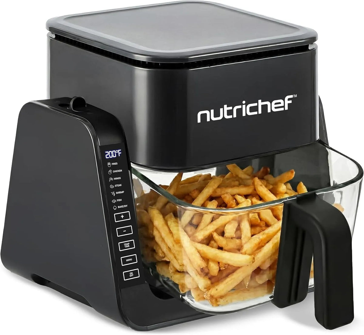 Heißluftfritteuse Heißluftfritteuse+1.2L, Grillen, Transparentes Sichtfenster, in Schwarz, NutriChef 4L Airfryer & Elektrogrill, Backen ohne Öl