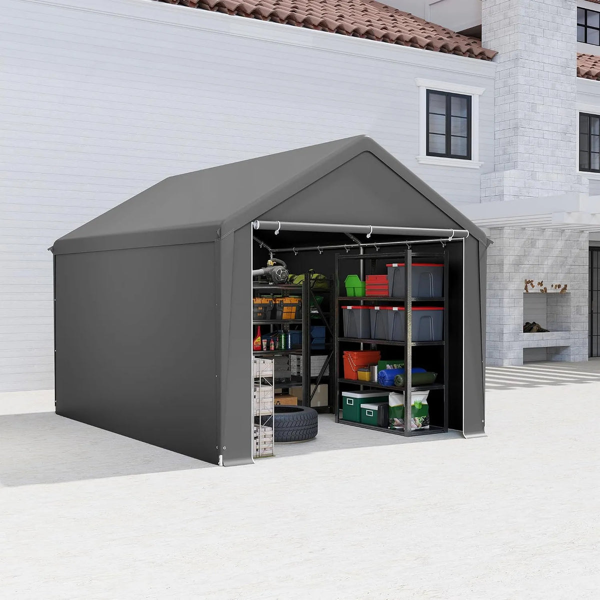 Carport Aufun, Wasserdichtes Lagerzelt mit PE-Dach, UV-beständig Winterfest Unterstand für Auto, LKW, Farbe Grau, Zeltgarage 3x4m, SUV, Boot
