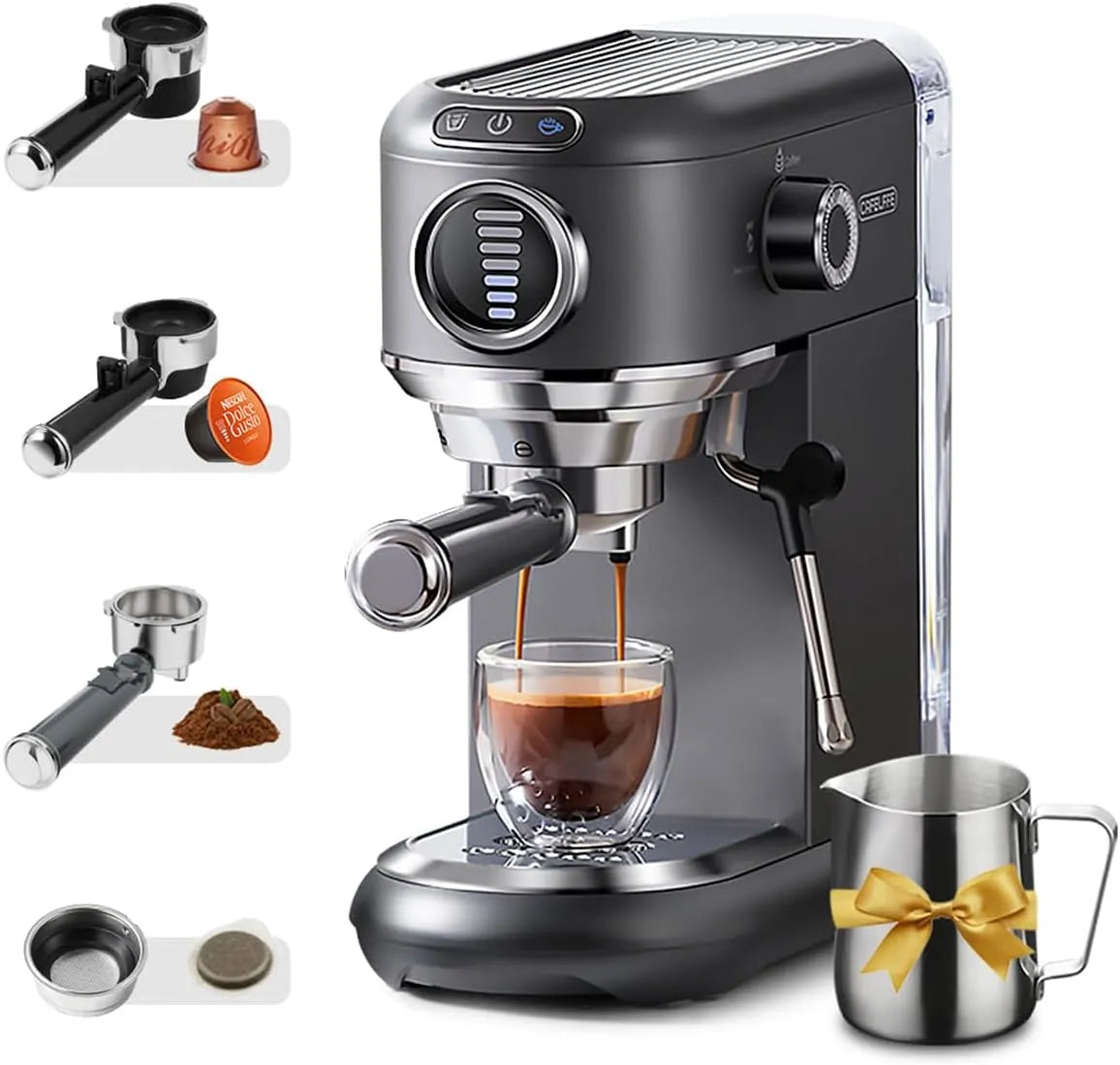 Kaffeemaschine MK-601F 4-in-1-Kapsel-Espresso-Kaffeemaschine, 44 mm ESE Pods, kaltgebrüht, DG, kompatibel, Büro, heiß, Nes Original, gemahlen