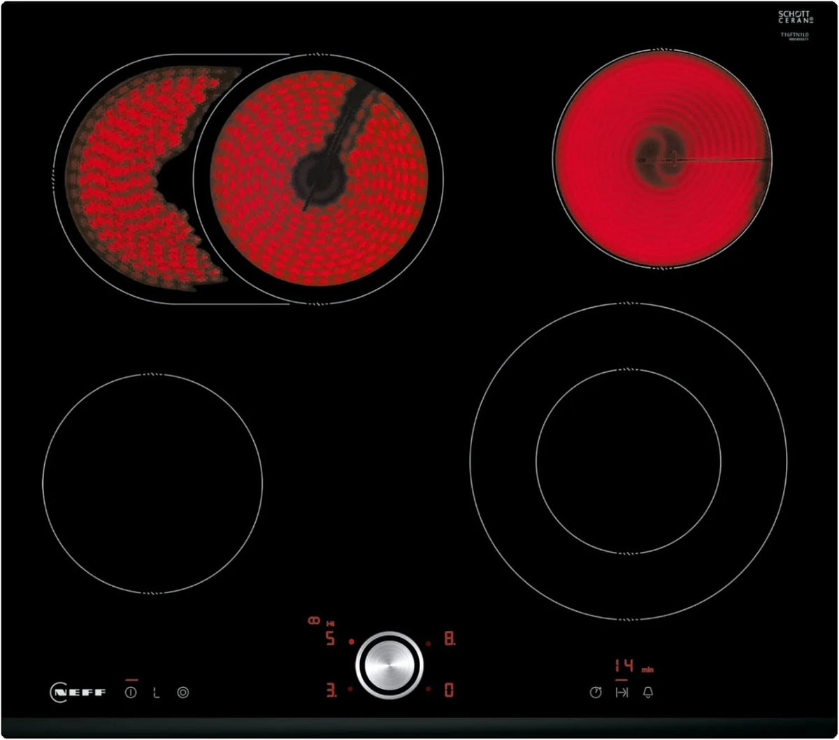 Neff Kochfeld T16FTN1L0, autarkes Glaskeramik 60 cm breit, TwistPad, Bräterzone, in Schwarz, N 70, Elektrokochfeld, Made in Germany, Powerstufe