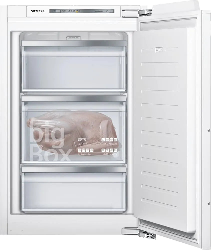 Siemens Gefrierschrank GI21VADD0 iQ500, Fassungsvermögen 95 L, Made in Germany, Big Box, Flachscharnier, 140 kWh pro Jahr, Einbau, lowFrost