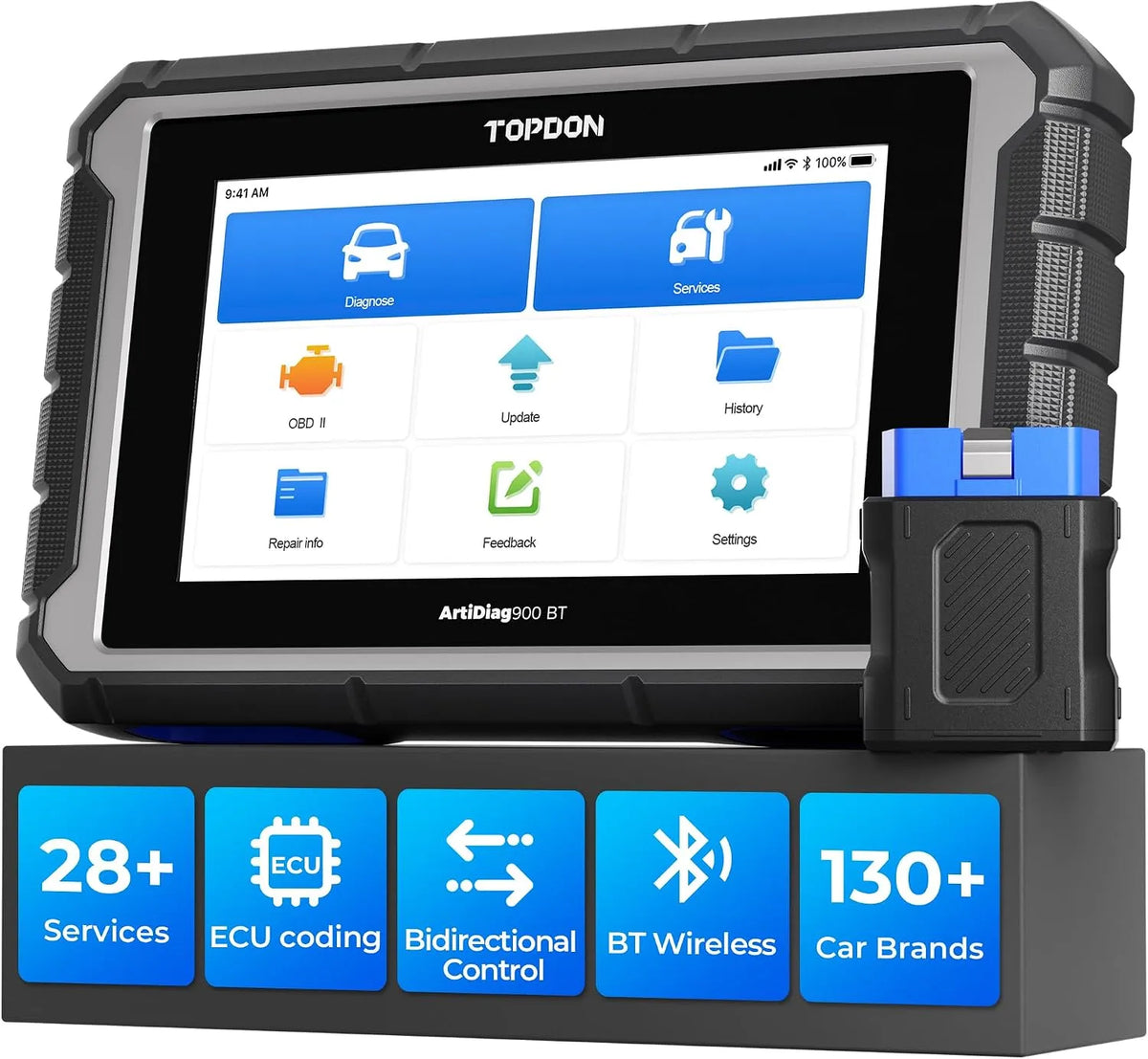 Modell Diagnosegerät OBD2 ArtiDiag900BT TOPDON, 28+ Services für bidirektionales Scannen Aller Systeme, mit 2 Jahren Updates, ECU-Codierung