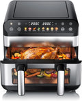 Heißluftfritteuse Arendo - XXL, Backofen Umluft, 1 Kammer Match Funktion, XXL 10 Liter, 2 Kammern trennbar, Fritteuse ohne Öl, extra Groß, Grill