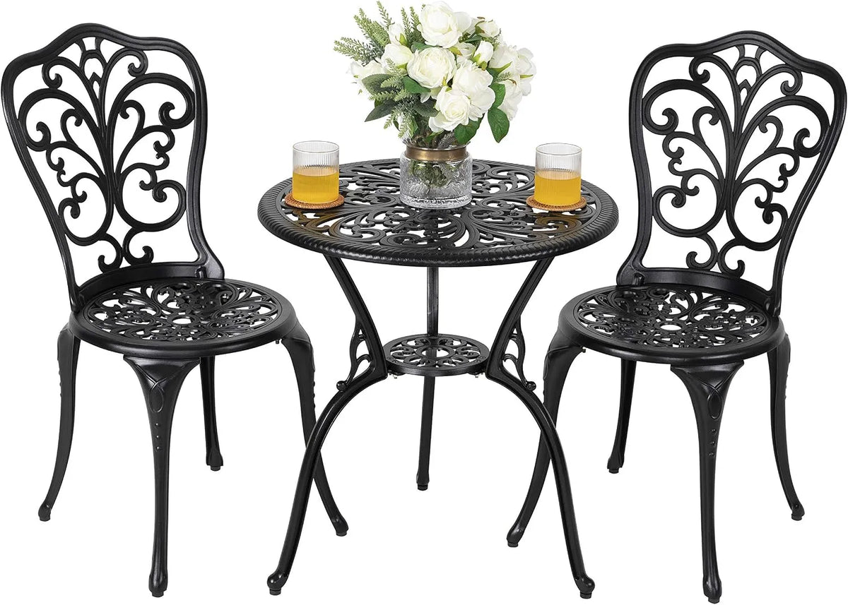 Avestar 3-teiliges Outdoor Bistro Set, 2 Bistrostühlen, Balkonmöbel Set, mit einem Schirmloch, Ohne Armlehnen, Gartenmöbel, für Terrasse