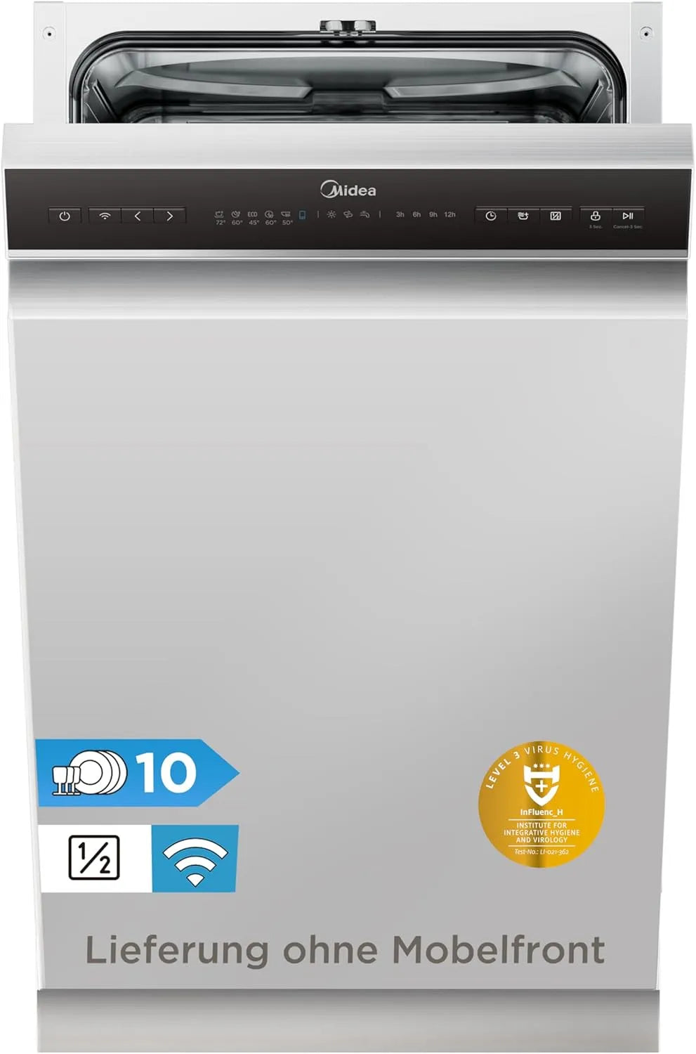Midea Geschirrspüler MDWES1034CS-W, Einbau Spülmaschine mit 8 Betriebsprogramme, 47dB, HygieneCare+, Teilintegriert 45 cm, 10 Maßgedecke, Home Connect