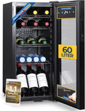 Kühlschrank GK60, Touchscreen & Schloss kleiner Flaschenkühlschrank in Schwarz 60L, mit Glastür – Leiser Getränkekühlschrank mit LED