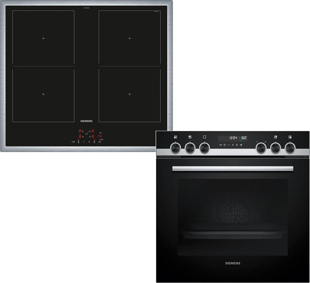 Siemens Induktionskochfeld PQ521DB2ZM iQ500 HE578BBS4, Einbau-Herd-Set, Maße 60 x 60 cm, EM645CQB6E, Pyrolyse Selbstreinigung und Backautomatik