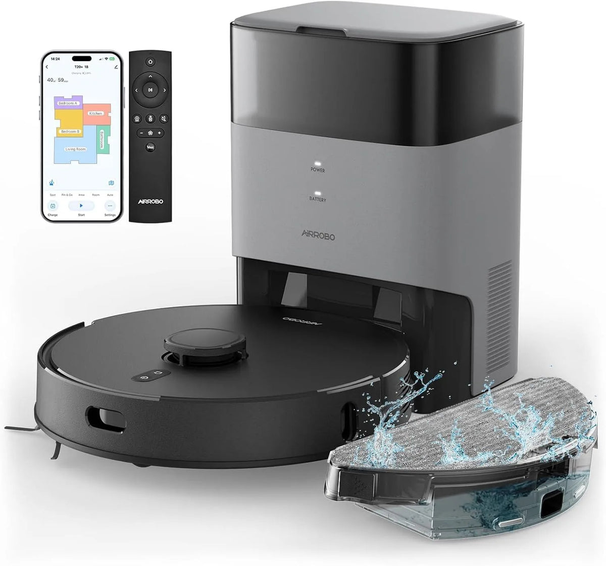 Saugroboter T20 180Min AIRROBO +, Fassungsvermögen 3.5L Staubsauger Roboter mit Absaugstation, mit Wischfunktion, Laufzeit, LiDAR Navigation