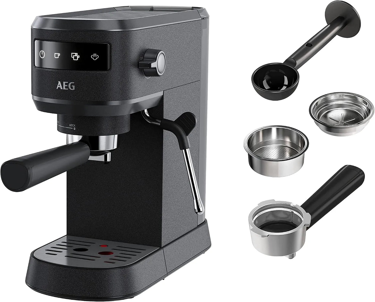 AEG Espresso-Siebträgermaschine EC6-1-6BST, 15 bar, Fassungsvermögen 1 l Wassertank, 3 Einsätze für 1-2 Tassen & ESE Pads, schmales Design
