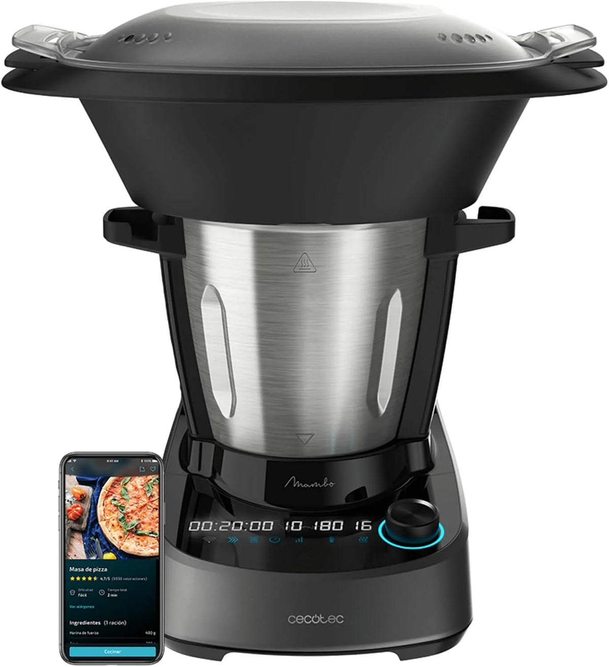 Cecotec Küchenmaschine 11090, Multifunktions Mambo, 1600W, 37 Funktionen, Fassungsvermögen 3,3L Edelstahlkrug, MamboMix-Löffel, APP, Waage