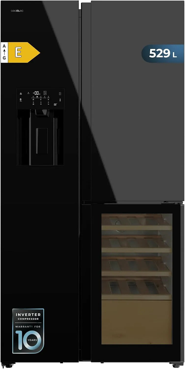 Cecotec Kühlschrank TDW 529 WID, Inverter Plus Kompressor, Amerikanischer 3 Türen, Fassungsvermögen 529 l, Weinkeller, Eisspender, No Frost