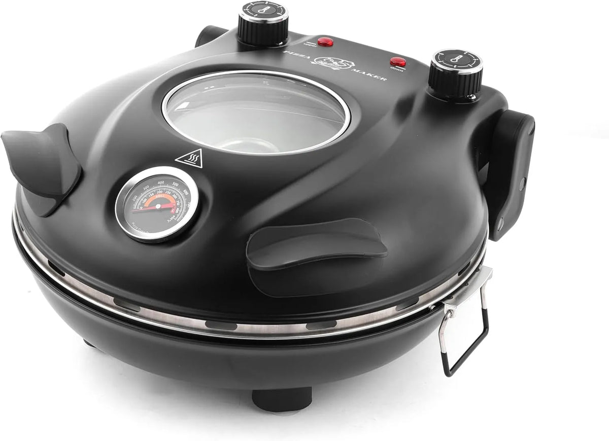 Pizzaofen 420 °C KLAIF Elektrischer, Leistung 1200 W, 31 cm Keramik-Pizzastein, Kompakter Pizzaofen für Zuhause, Modell LM-in Schwarz