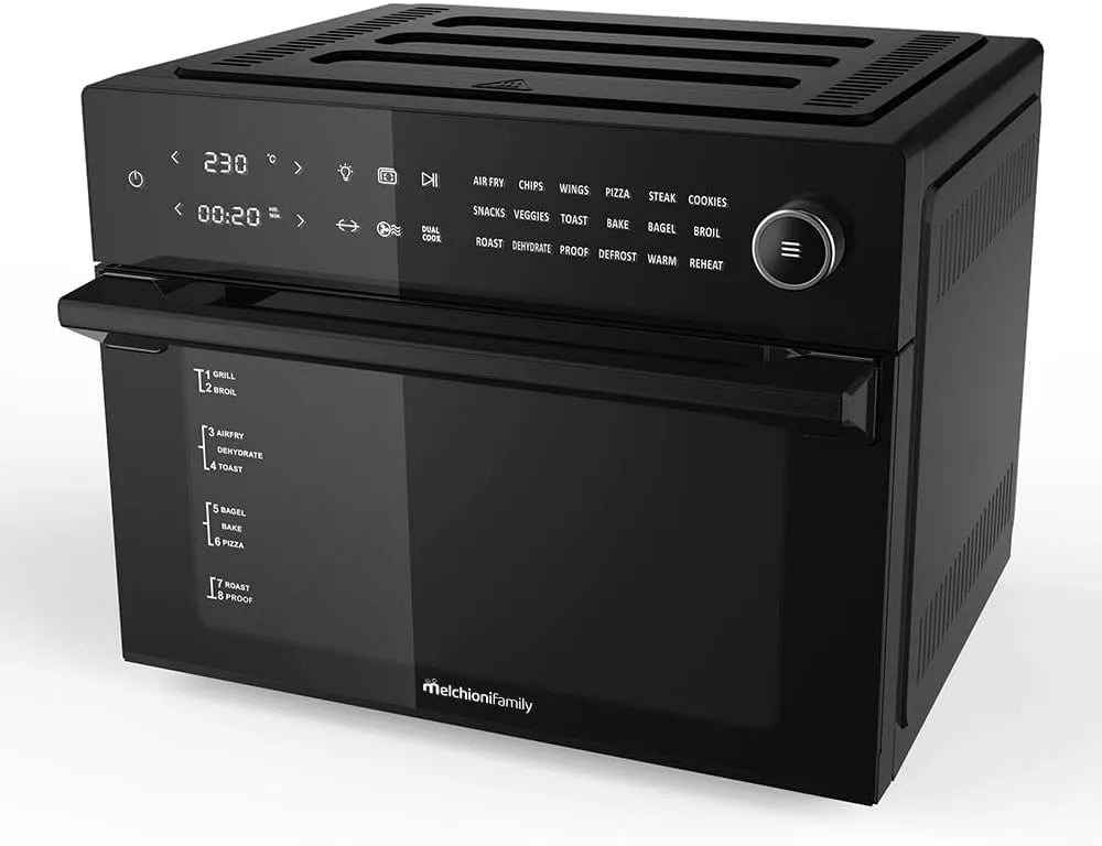 Heißluftfritteuse 12h Melchioni Family |, Air Fryer mit 18 Programmen, Digitales Display, in Schwarz, mit 30 Liter Kapazität BENEDETTA, 30-230°C