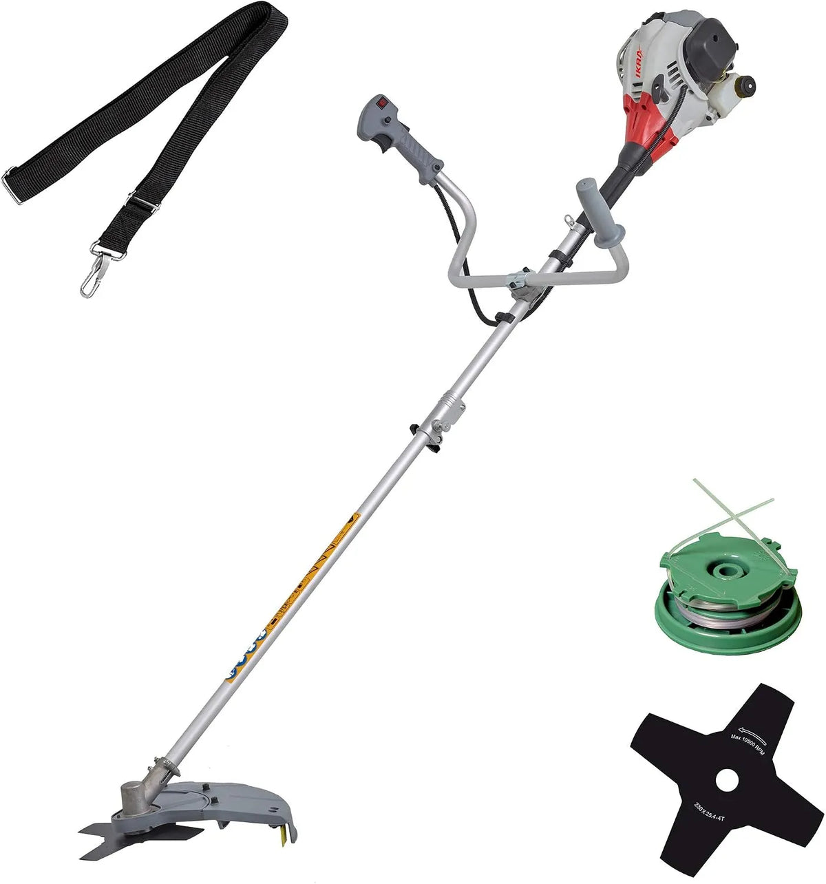 Modell Freischneider Trimmer -1 inklusive. Fadenspule IBF 25 4-Zahn-Messer IKRA Benzin, & Schultergurt