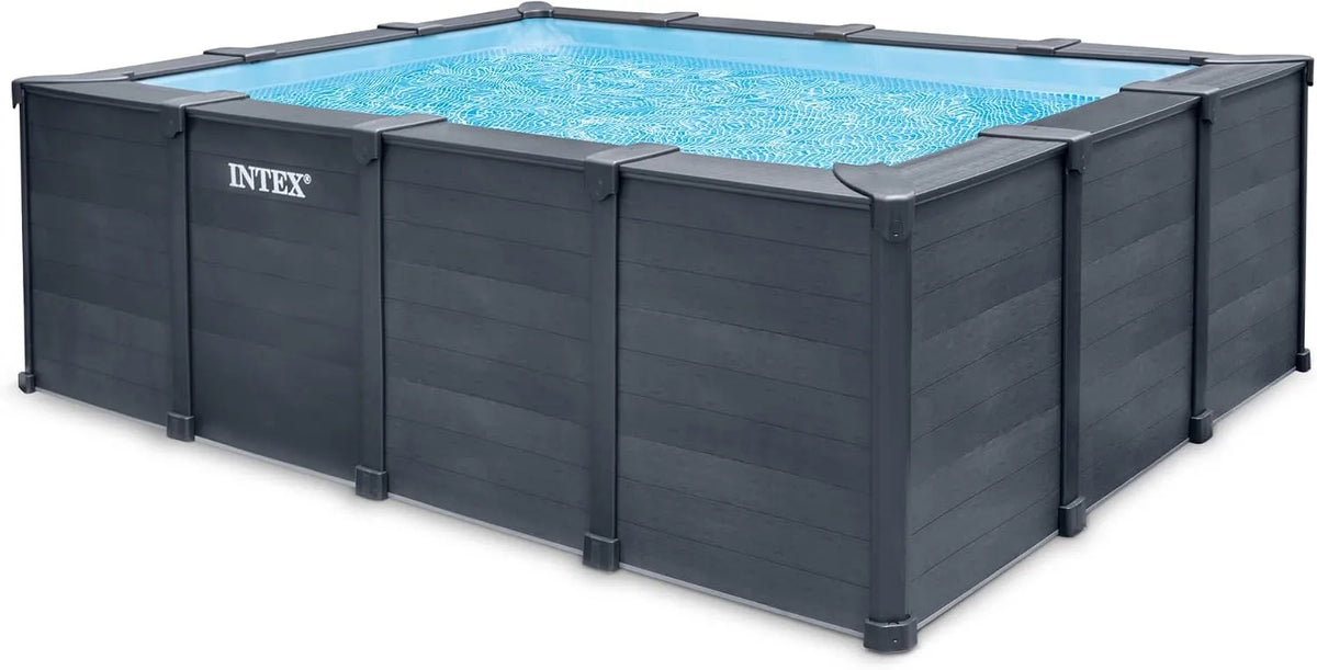 Intex Braun Pool 26396NP, Filterpumpe 3500 L/h, Fassungsvermögen 10091 L, Maße 400x300x124, Aufstellpool Graphite Gray Panel Rechteckig, Leiter, PVC