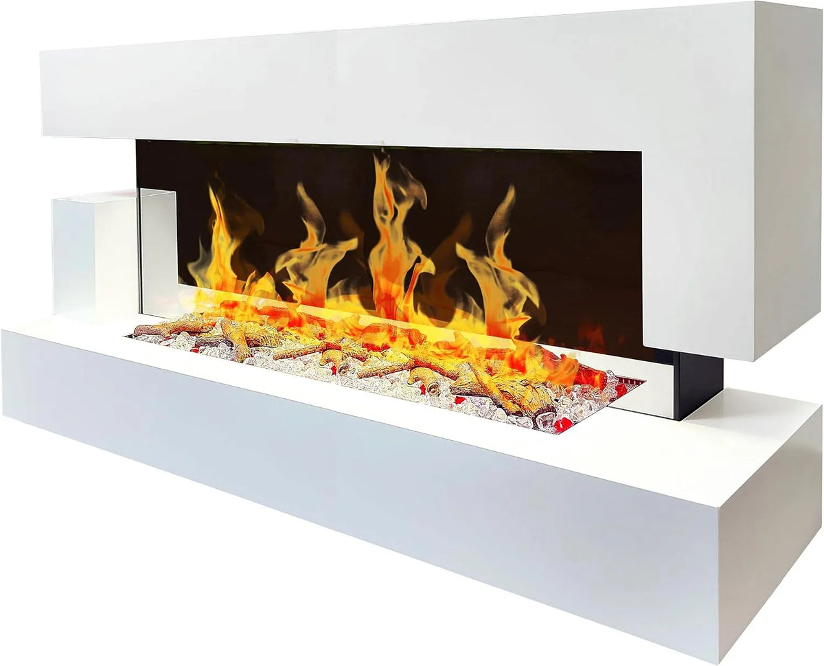 Elektrokamin 3XL 153x65zm CHEMIN'ARTE, Quartz mit heizung 2000W, Wandkamin Elektrisch, Weiß, Kamin deko, inklusive Fernbedienung, LED-Flammeneffekt