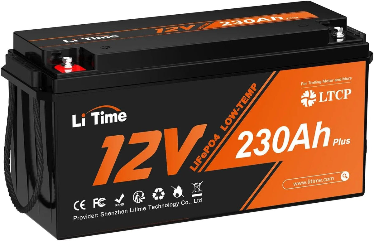 LiFePO4, ideal für Solaranlagen, LiTime 12V 230Ah Plus Batterie mit Low-Temp-Schutz und eingebautem 200A BMS, bis zu 2944Wh Energie, Camping