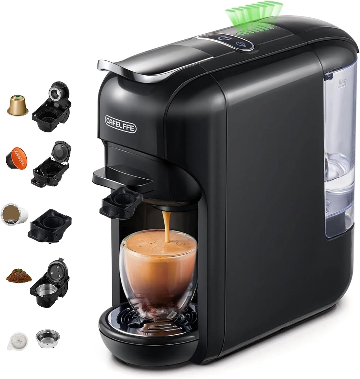Kaffeemaschine MK-606, 19 Bar Heiß, 7 Wasserstufen, kompatibel mit K-Cup, DG, Büro, Cafelffe 5-in-1 Einzelportionskapsel, 44 mm ESE Pods & Boden