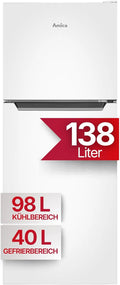 Amica, mit Gefrierfach oben 128 cm Höhe 138 l Nutzinhalt LED Innenbeleuchtung FrostControl, Kühl Gefrierkombination in freistehender Ausführung, Weiß