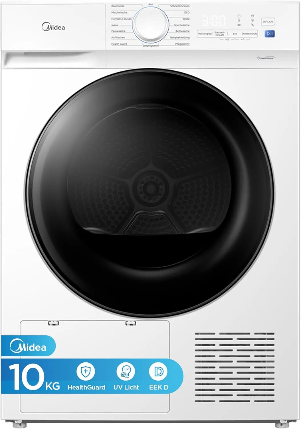 Midea Wärmepumpentrockner MDV3EH100D, Energieklasse D mit Wärmepumpentechnologie, V3 series, Gewicht 10 kg, Knitterschutz, LED-Display, Weiß