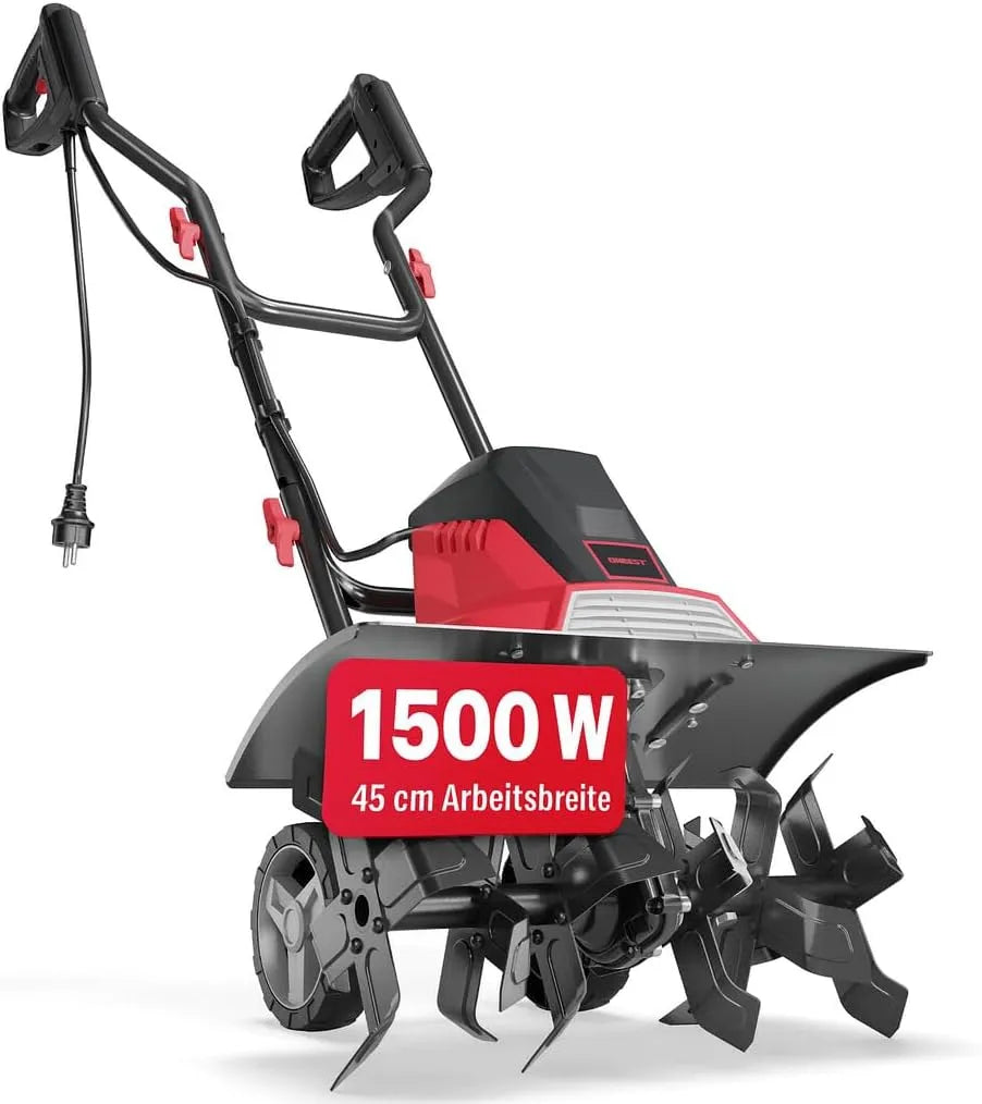 Motorhacke, 45 cm Arbeitsbreite, 1500 Watt Motor, 24 Messer, Elektro Gartenfräse, elektrische, Gartenhacke, Kultivator