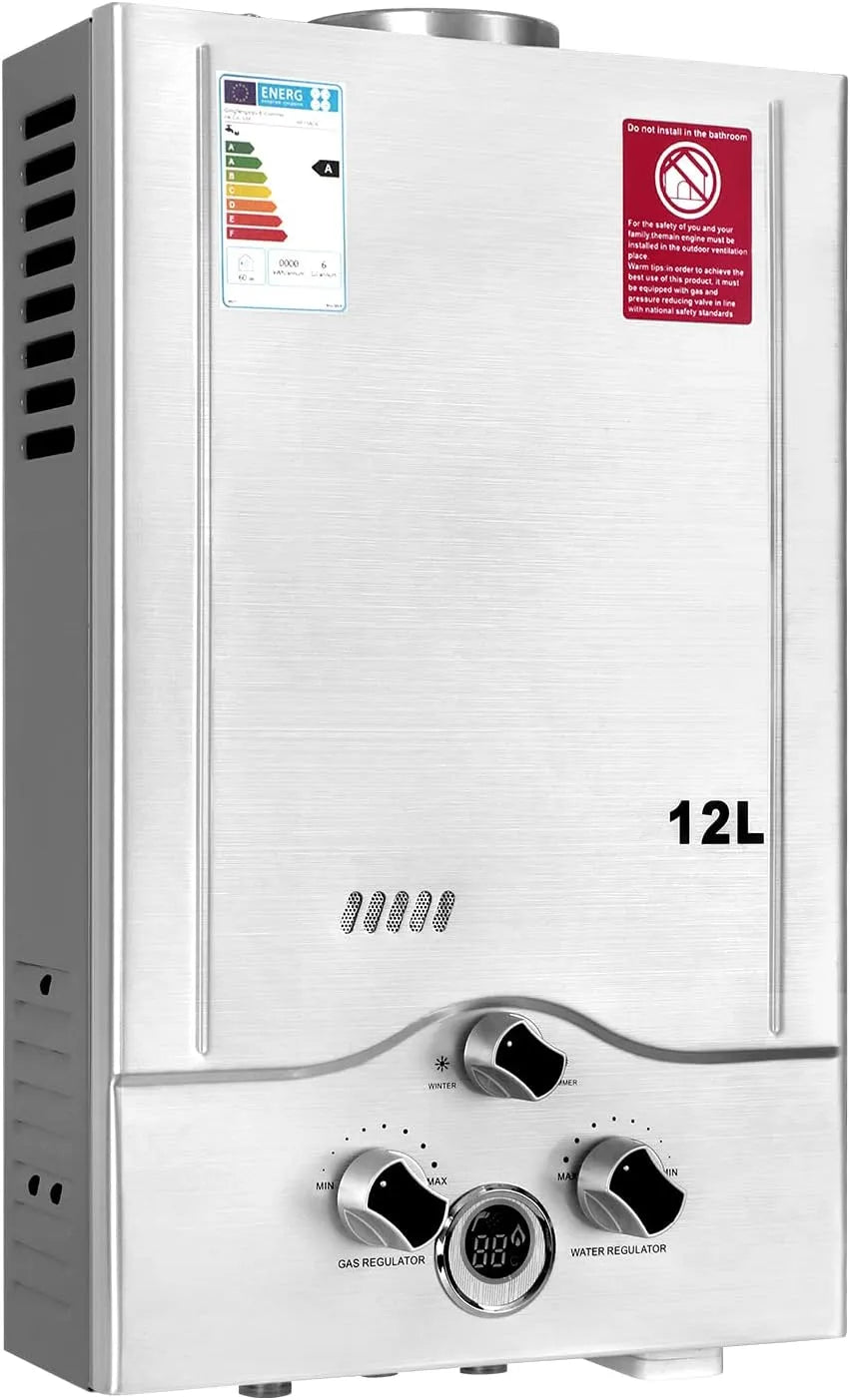 Durchlauferhitzer Modell 12LPM Gas, Geeignet für Propan & Butan, für Zuhause, Wohnmobile, Kabinen, Scheunen